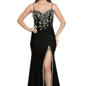NWT Poly USA 9122 Rhinestone Evening Dress Black size M